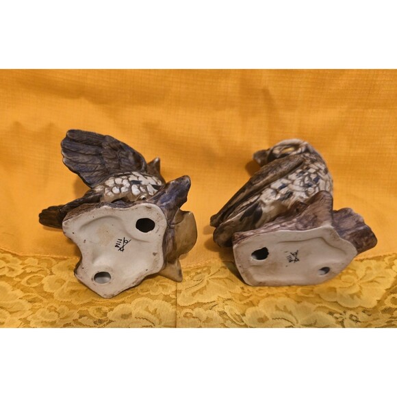 2 Vintage Great Horned Owl Bisque Figurines MCM Homco on Branch #1114 & Owl Book - Picture 6 of 6